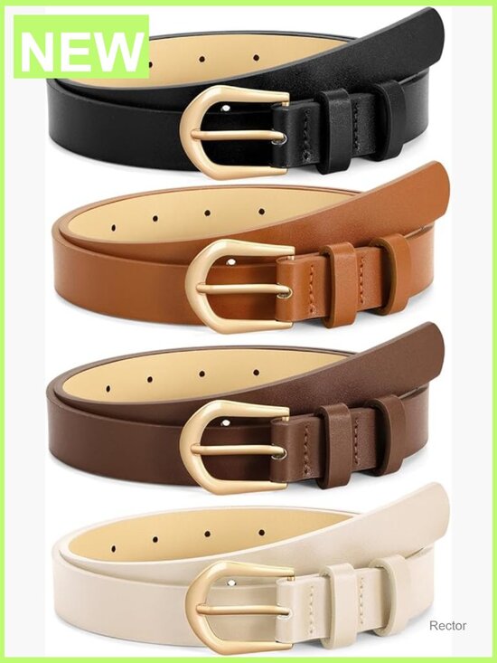 4 Pack Thin Leather Skinny Waist Belts with Gold Buckle for Jeans Dress main image 5